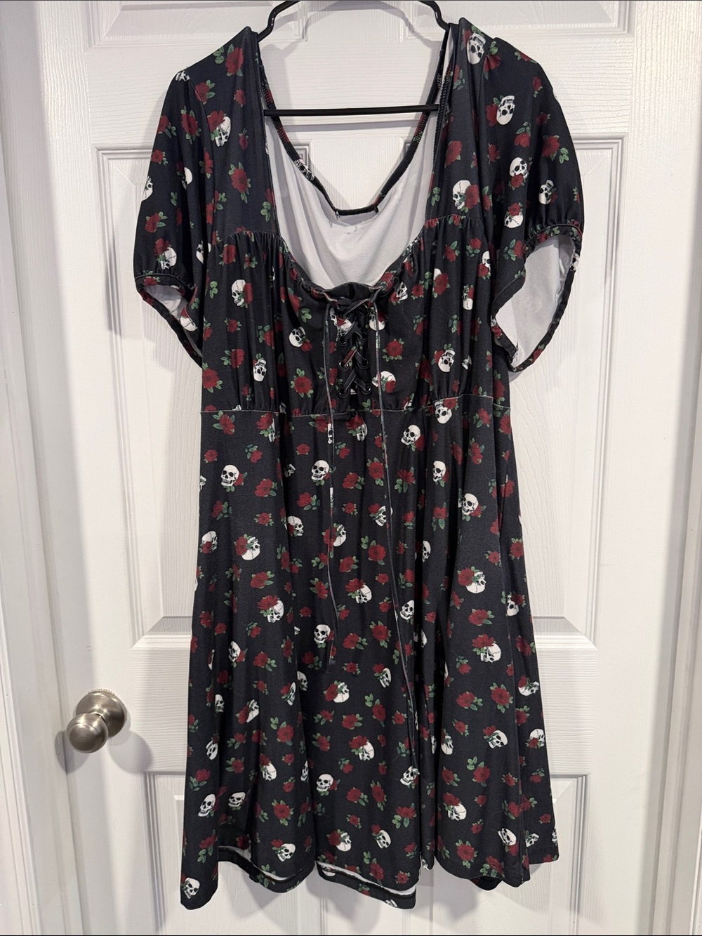 torrid Black Midi Dress with Red Rose & White Skull Print